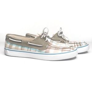 Sperry Aqua & Tan Plaid Top Sider Boat Shoes